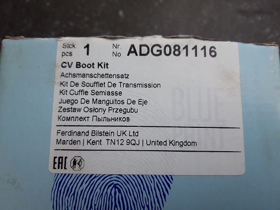 Blue Print ADG081116 Aandrijfashoes / Achsmanschettensatz / CV Boot Kit / Kia