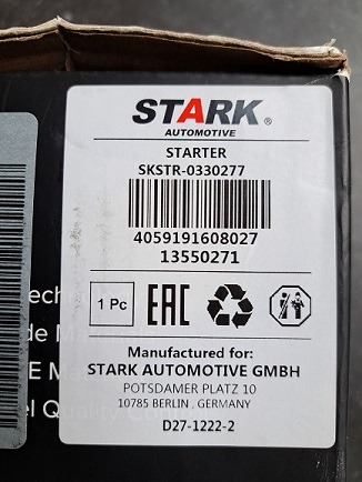 Startmotor / Anlasser / Starter Motor / Démarreur / 0156028/13550271 / Stark SKSTR-0330277 / 13550271 / EAN:4059191608027 / Opel / Fiat / Daewoo / Chevrolet / Fiat / Suzuki /